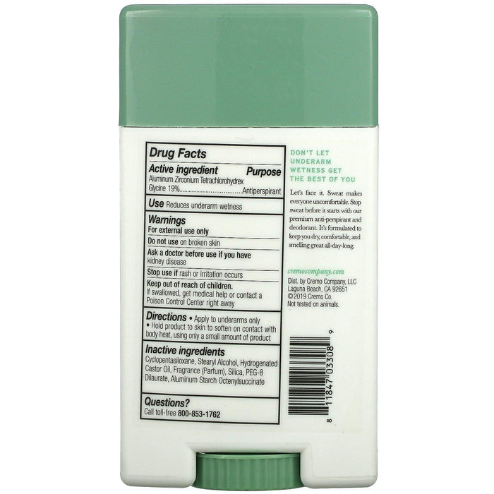 Cremo, Anti-Perspirant & Deodorant, No. 10, Silver Water & Birch, 2.65 oz (75 g) - HealthCentralUSA