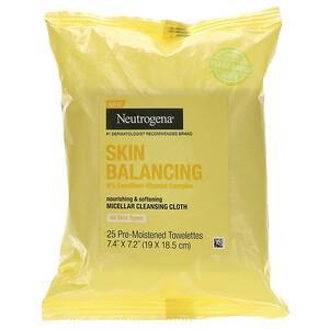 Neutrogena, Skin Balancing, Micellar Cleansing Cloth, 25 Pre-Moistened Towelettes - HealthCentralUSA