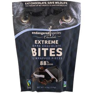 Endangered Species Chocolate, Extreme Dark Chocolate Bites, 88% Cocoa, 12 Wrapped Pieces, 4.2 oz (119 g) - HealthCentralUSA