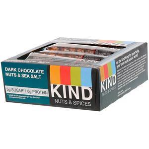 KIND Bars, Nuts & Spices, Dark Chocolate Nuts & Sea Salt, 12 Bars, 1.4 oz (40 g) Each - HealthCentralUSA