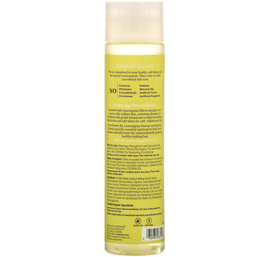 Derma E, Restoring Shampoo, Volume & Shine, Lemongrass & Vitamin E, 10 fl oz (296 ml) - HealthCentralUSA