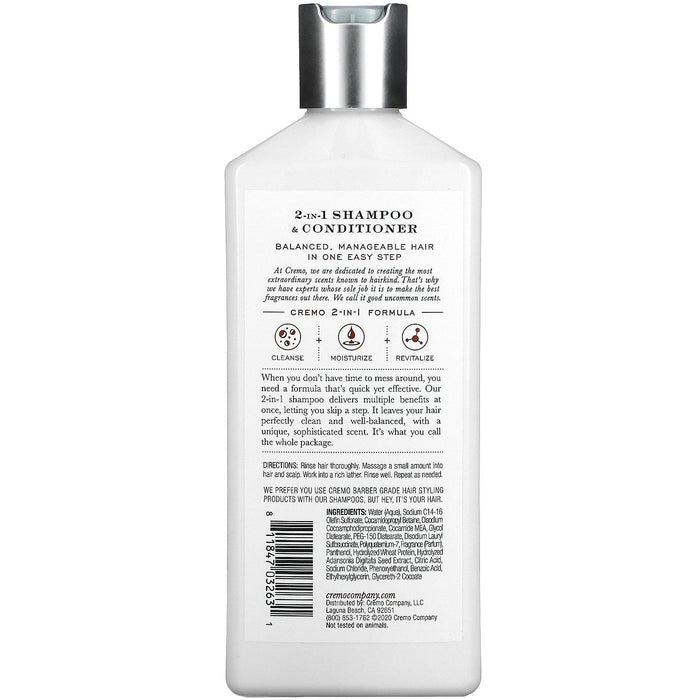 Cremo, 2 In 1 Shampoo & Conditioner, No. 08, Bourbon & Oak, 16 fl oz (473 ml) - HealthCentralUSA
