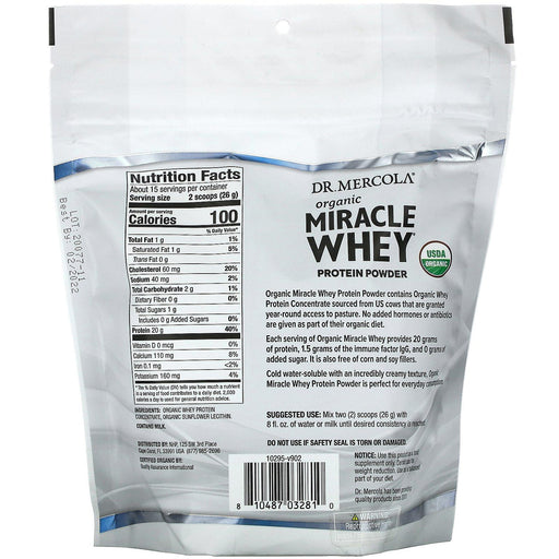Dr. Mercola, Organic Miracle Whey Protein Powder, Original, 13.5 oz (382.5 g) - HealthCentralUSA