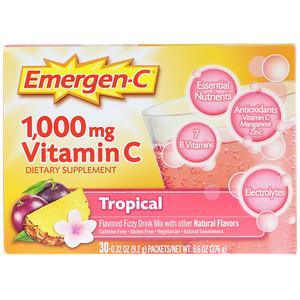 Emergen-C, Vitamin C, Tropical, 1,000 mg, 30 Packets, 0.32 oz (9.2 g) Each - HealthCentralUSA