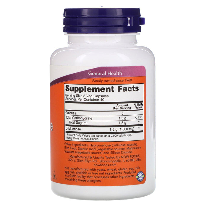 Now Foods, D-Mannose, 500 mg, 120 Veg Capsules - HealthCentralUSA