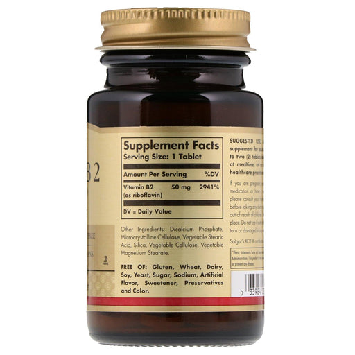 Solgar, Vitamin B2 (Riboflavin), 50 mg, 100 Tablets - HealthCentralUSA