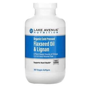 Lake Avenue Nutrition, Organic Cold Pressed Flaxseed Oil & Lignan, Hexane Free, 360 Veggie Softgels - HealthCentralUSA