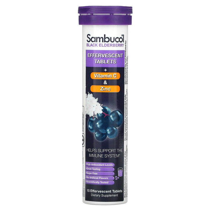 Sambucol, Black Elderberry + Vitamin C & Zinc, 15 Effervescent Tablets - HealthCentralUSA