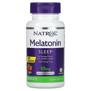 Natrol, Melatonin, Fast Dissolve, Maximum Strength, Strawberry, 10 mg, 60 Tablets - HealthCentralUSA