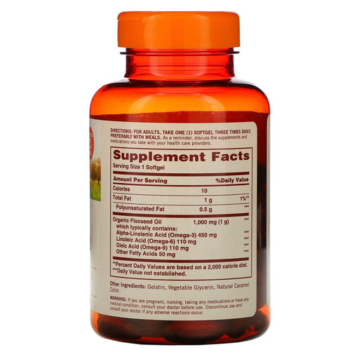 Sundown Naturals, Organic Flaxseed Oil, 1,000 mg, 100 Softgels - HealthCentralUSA