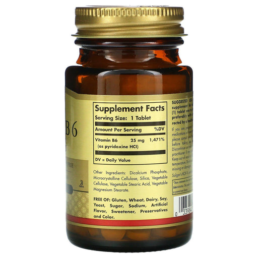 Solgar, Vitamin B6, 25 mg, 100 Tablets - HealthCentralUSA