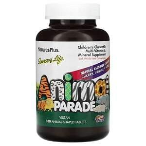 Nature's Plus, Source of Life, Animal Parade, Children's Chewable Multi-Vitamin and Mineral Supplement, Natural Assorted Flavors, 180 Animal-Shaped Tablets - HealthCentralUSA