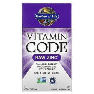 Garden of Life, Vitamin Code, RAW Zinc, 60 Vegan Capsules - HealthCentralUSA