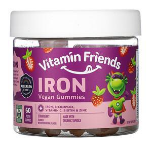 Vitamin Friends, Iron Vegan Gummies, Strawberry, 60 Pectin Gummies - HealthCentralUSA