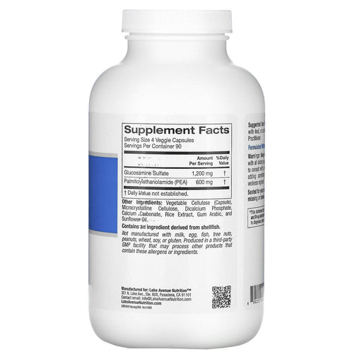 Lake Avenue Nutrition, PEA (Palmitoylethanolamide) & Glucosamine Sulfate, 360 Veggie Capsules - HealthCentralUSA