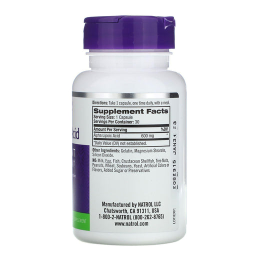 Natrol, Alpha Lipoic Acid, 600 mg, 30 Capsules - HealthCentralUSA