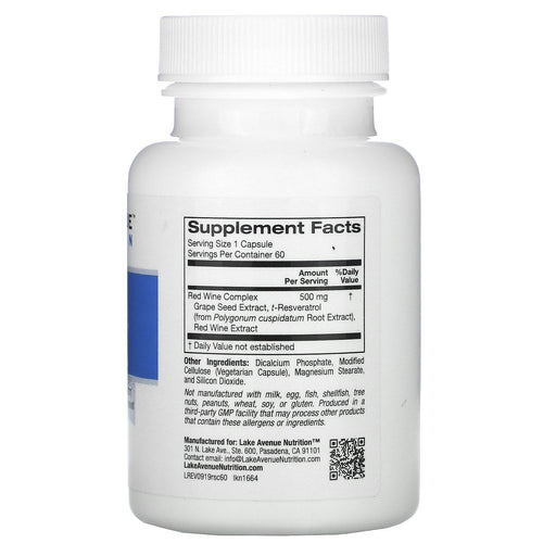 Lake Avenue Nutrition, Resveratrol Complex, 500 mg, 60 Capsules - HealthCentralUSA
