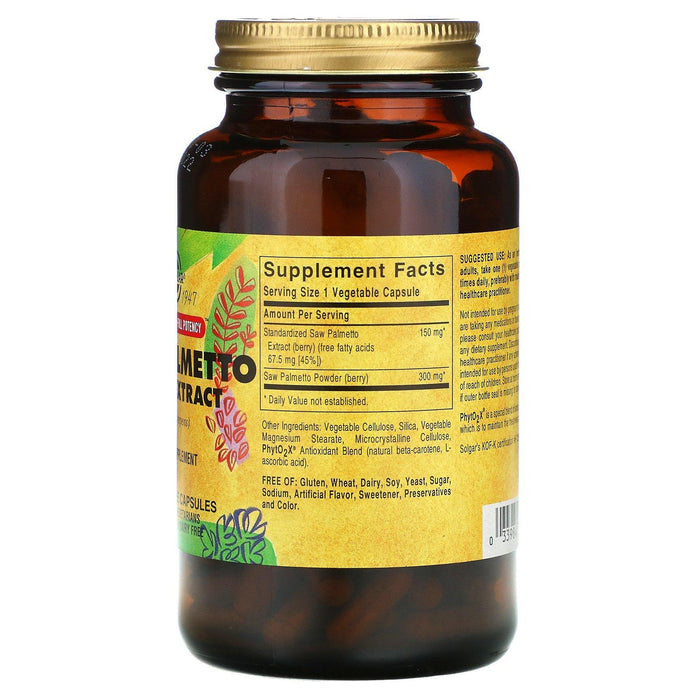 Solgar, Saw Palmetto Berry Extract, 180 Vegetable Capsules - HealthCentralUSA