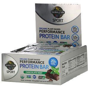 Garden of Life, Sport, Organic Plant-Based Performance Protein Bar, Chocolate Mint, 12 Bars, 2.46 oz (70 g) Each - HealthCentralUSA