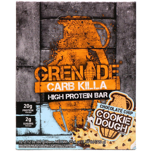 Grenade, Carb Killa, High Protein Bar, Chocolate Chip Cookie Dough, 12 Bars, 2.12 oz (60 g) Each - HealthCentralUSA