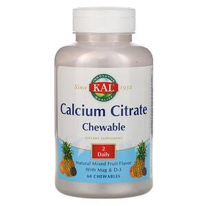 KAL, Calcium Citrate Chewable, Natural Mixed Fruit Flavor, 60 Chewables - HealthCentralUSA