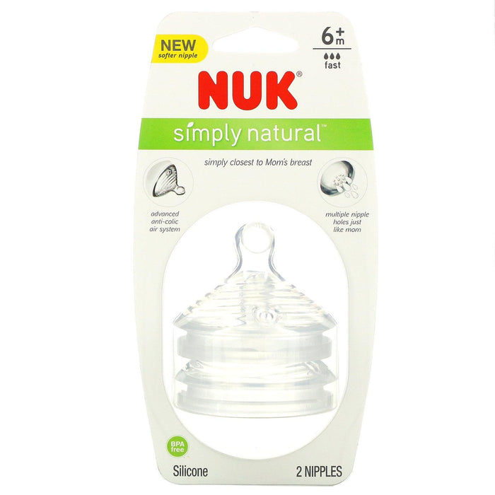 NUK, Simply Natural, Nipples, 6+ Months, Fast Flow, 2 Pack - HealthCentralUSA