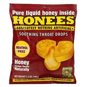 Honees, Soothing Throat Drops, Honey, 20 King Size Drops - HealthCentralUSA