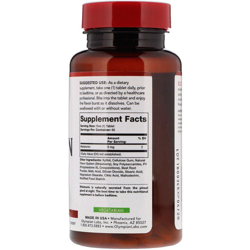 Olympian Labs, Melatonin, Fast Dissolve, Strawberry Flavor, 5 mg, 60 Fast Dissolve Tablets - HealthCentralUSA