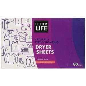 Better Life, Naturally Static-Stomping Dryer Sheets, Lavender Grapefruit, 80 Sheets - HealthCentralUSA