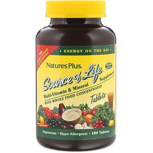 Nature's Plus, Source of Life, Multi-Vitamin & Mineral Supplement with Whole Food Concentrates, 180 Tablets - HealthCentralUSA