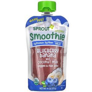 Sprout Organic, Organic Smoothie, Toddler, Blueberry Banana wit Coconut Milk Veggies & Flax Seed , 4 oz (113 g) - HealthCentralUSA
