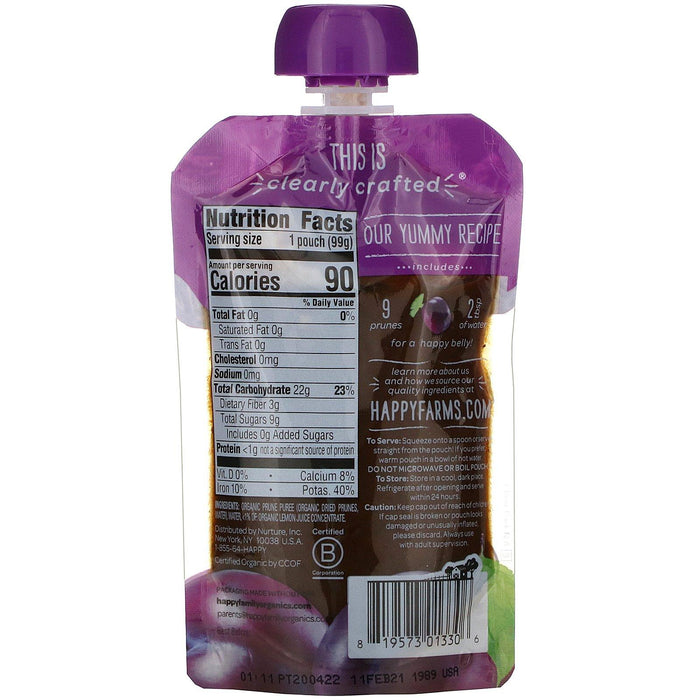 Happy Family Organics, Organic Baby Food, Stage 1, Clearly Crafted, Prunes, 4 + Months, 3.5 oz (99 g) - HealthCentralUSA