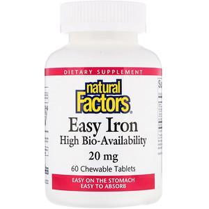 Natural Factors, Easy Iron, 20 mg, 60 Chewable Tablets - HealthCentralUSA