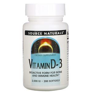 Source Naturals, Vitamin D-3, 2,000 IU, 200 Softgels - HealthCentralUSA