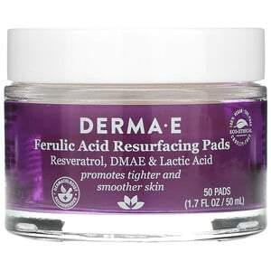 Derma E, Ferulic Acid Resurfacing Pads, 50 Pads, 1.7 fl oz (50 ml) - HealthCentralUSA