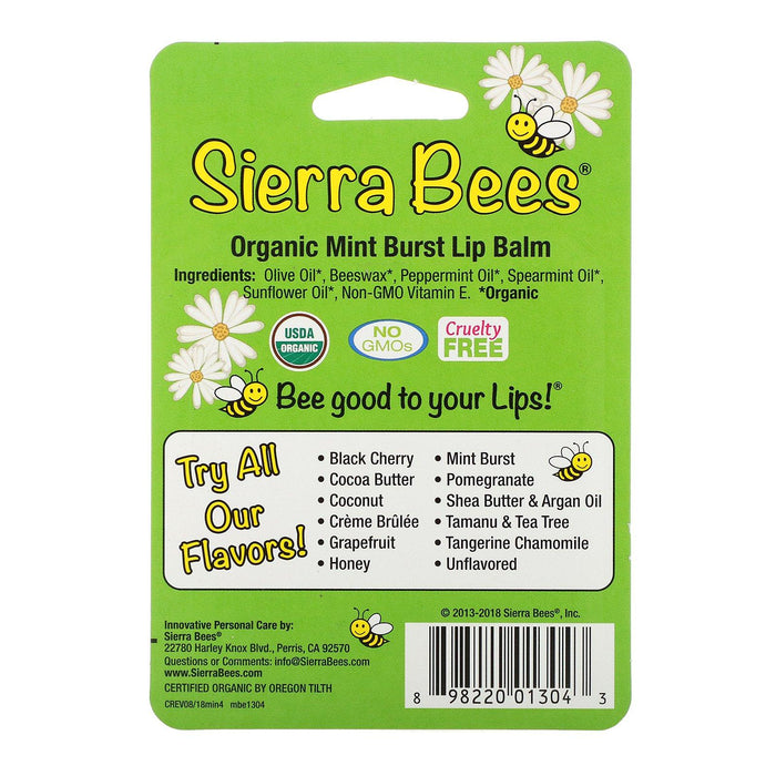 Sierra Bees, Organic Lip Balms, Mint Burst, 4 Pack, .15 oz (4.25 g) Each - HealthCentralUSA