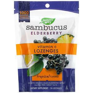 Nature's Way, Sambucus Elderberry, Vitamin C Lozenges, Tropical Flavored, 24 Lozenges - HealthCentralUSA
