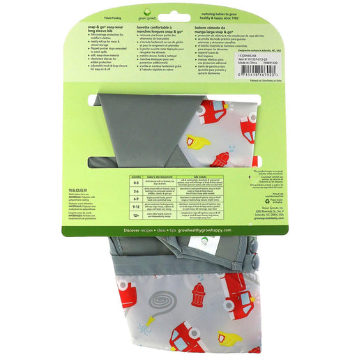 Green Sprouts, Snap & Go Easy Wear Long Sleeve Bib, 12-24 Months, Gray Firetruck, 1 Count - HealthCentralUSA