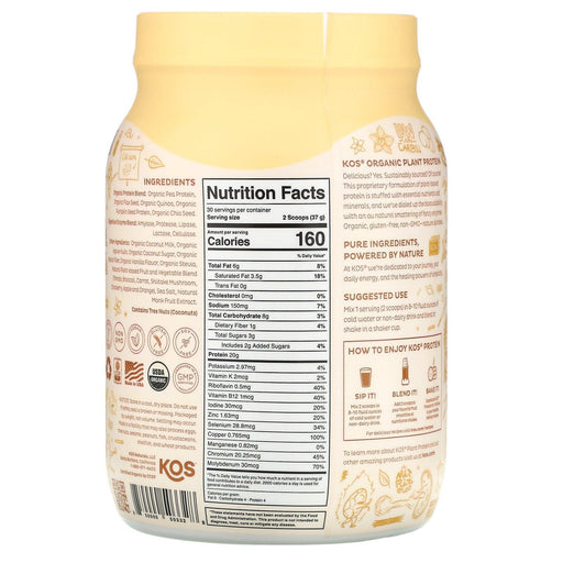 KOS, Organic Plant Protein, Vanilla, 2.4 lb (1,110 g) - HealthCentralUSA