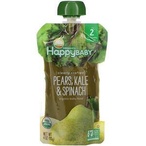 Happy Family Organics, Organic Baby Food, Stage 2, Clearly Crafted, Pears, Kale & Spinach, 6+ Months, 4 oz (113 g) - HealthCentralUSA