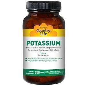 Country Life, Potassium, 99 mg, 250 Tablets - HealthCentralUSA