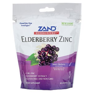 Zand, Herbalozenge, Elderberry Zinc, Sweet Elderberry, 80 Lozenges - HealthCentralUSA