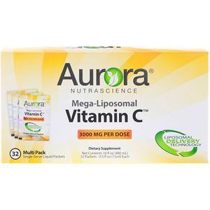 Aurora Nutrascience, Mega-Liposomal Vitamin C, 3,000 mg, 32 Single-Serve Liquid Packets, 0.5 fl oz (15 ml) Each - HealthCentralUSA