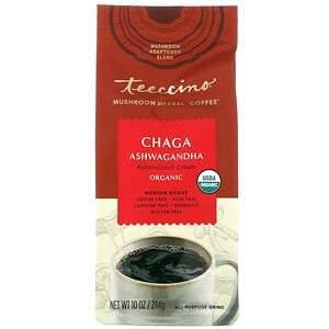 Teeccino, Mushroom Herbal Coffee, Medium Roast, Chaga Ashwagandha, Caffeine Free, 10 oz (284 g) - HealthCentralUSA