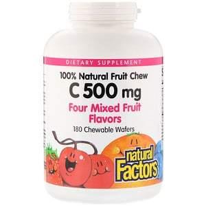 Natural Factors, 100% Natural Fruit Chew Vitamin C, Four Mixed Fruit Flavors, 500 mg, 180 Chewable Wafers - HealthCentralUSA