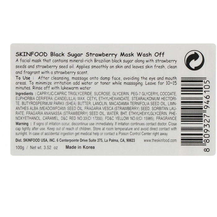 Skinfood, Black Sugar, Strawberry Beauty Mask Wash Off, 100 g - HealthCentralUSA
