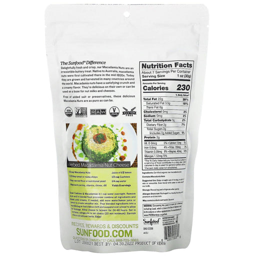 Sunfood, Raw Organic Macadamia Nuts, 8 oz (227 g) - HealthCentralUSA