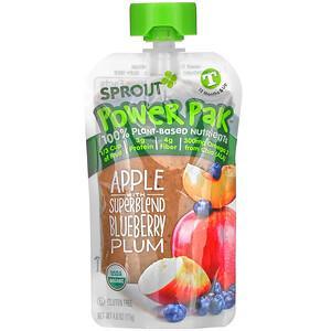 Sprout Organic, Power Pak, 12 Months & Up, Apple with Superblend Blueberry Plum, 4.0 oz (113 g) - HealthCentralUSA