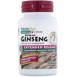 Nature's Plus, Herbal Actives, Korean Ginseng, Extended Release, 1,000 mg, 30 Vegetarian Tablets - HealthCentralUSA