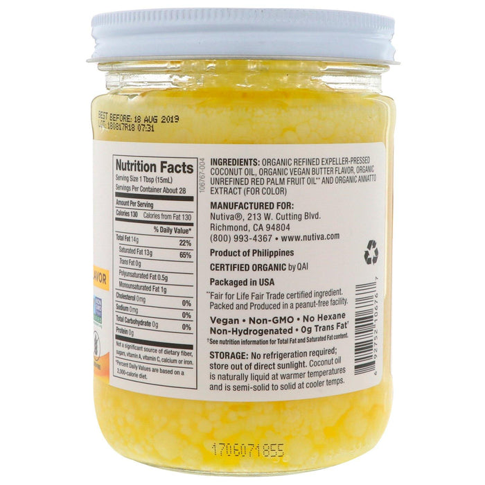 Nutiva, Organic Coconut Oil, Butter Flavor, 14 fl oz (414 ml) - HealthCentralUSA